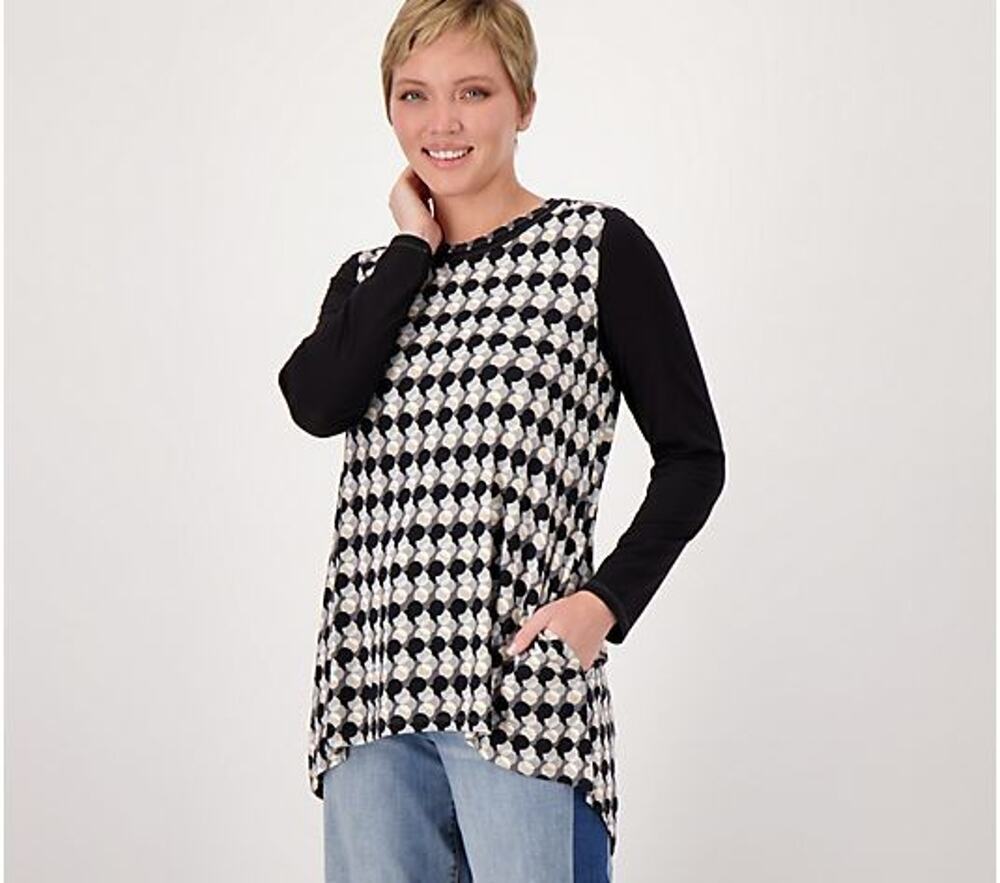 Logo Lori Goldstein Top Large Long Sleeve Stretch Pockets Tunic